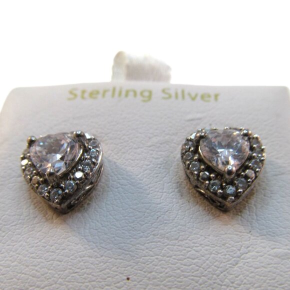Cubic Zirconia Sterling Silver Heart Pierced Earrings - Picture 9 of 15